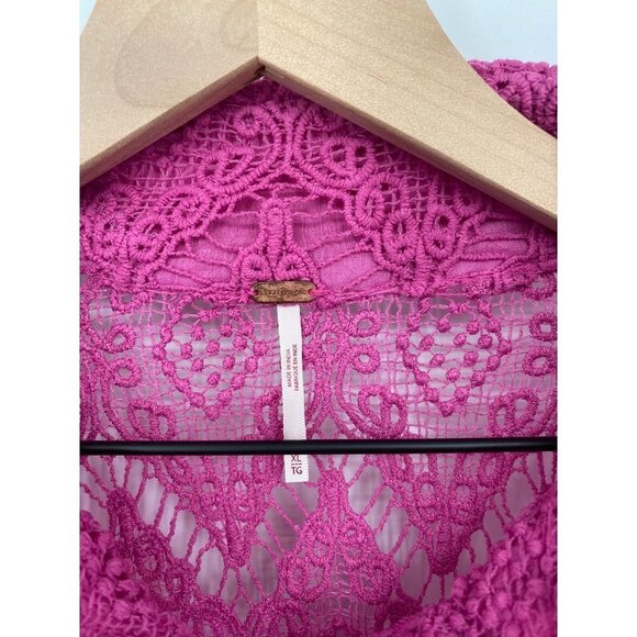 FREE PEOPLE OPEN KNIT CROCHET BUTTON FRONT SWEATER COLLAR SIZE XL - Picture 2 of 5